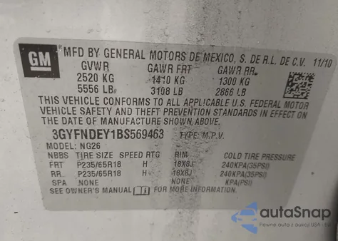 2011 Cadillac Srx Luxury Collection from USA, damaged, VIN 3GYFNDEY1BS569463